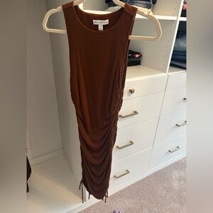 Rouched Brown Midi Dress